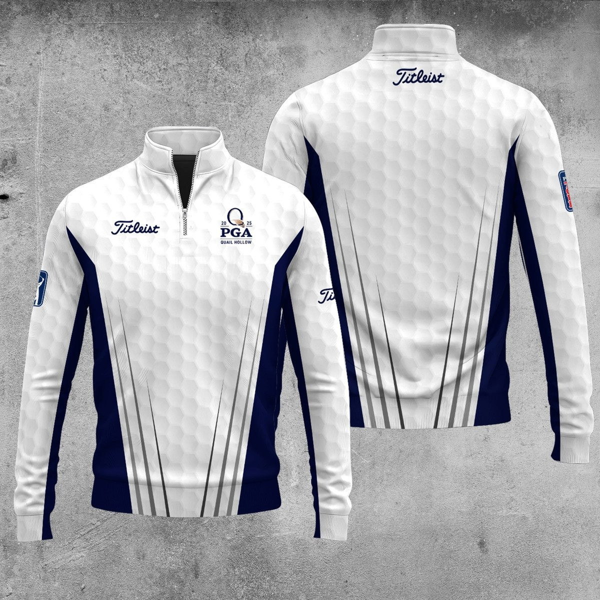 2025 PGA Tour White And Blue Golf Pattern Men Quarter-Zip Pullover Golf Gifts For Golfers