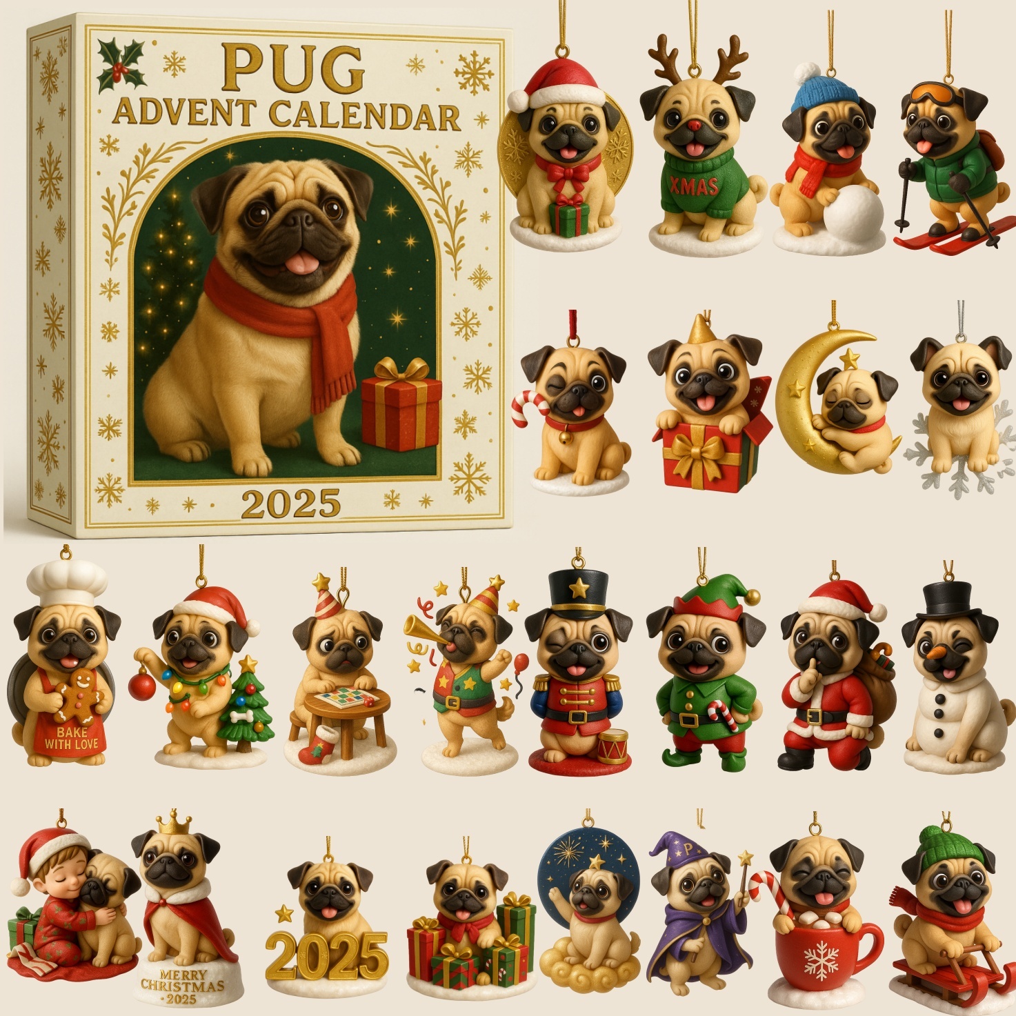 2025 Pug Advent Calendar Animal Themed Christmas Advent Calendar Xmas Gifts For Pug Lovers