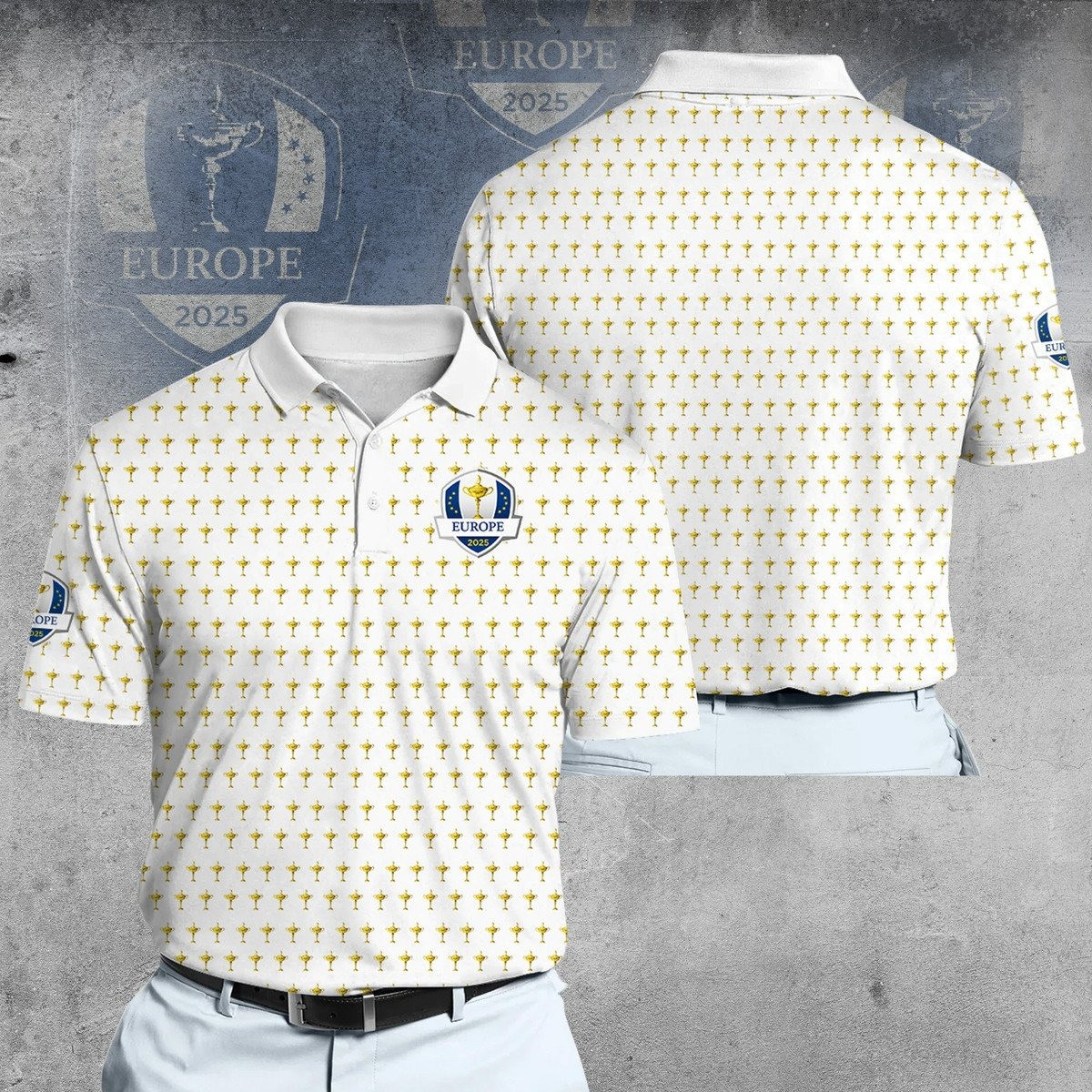 2025 Ryder Cup Europe Team White Men Polo Shirt Ryder Cup Merch Golf Gifts For Golfers