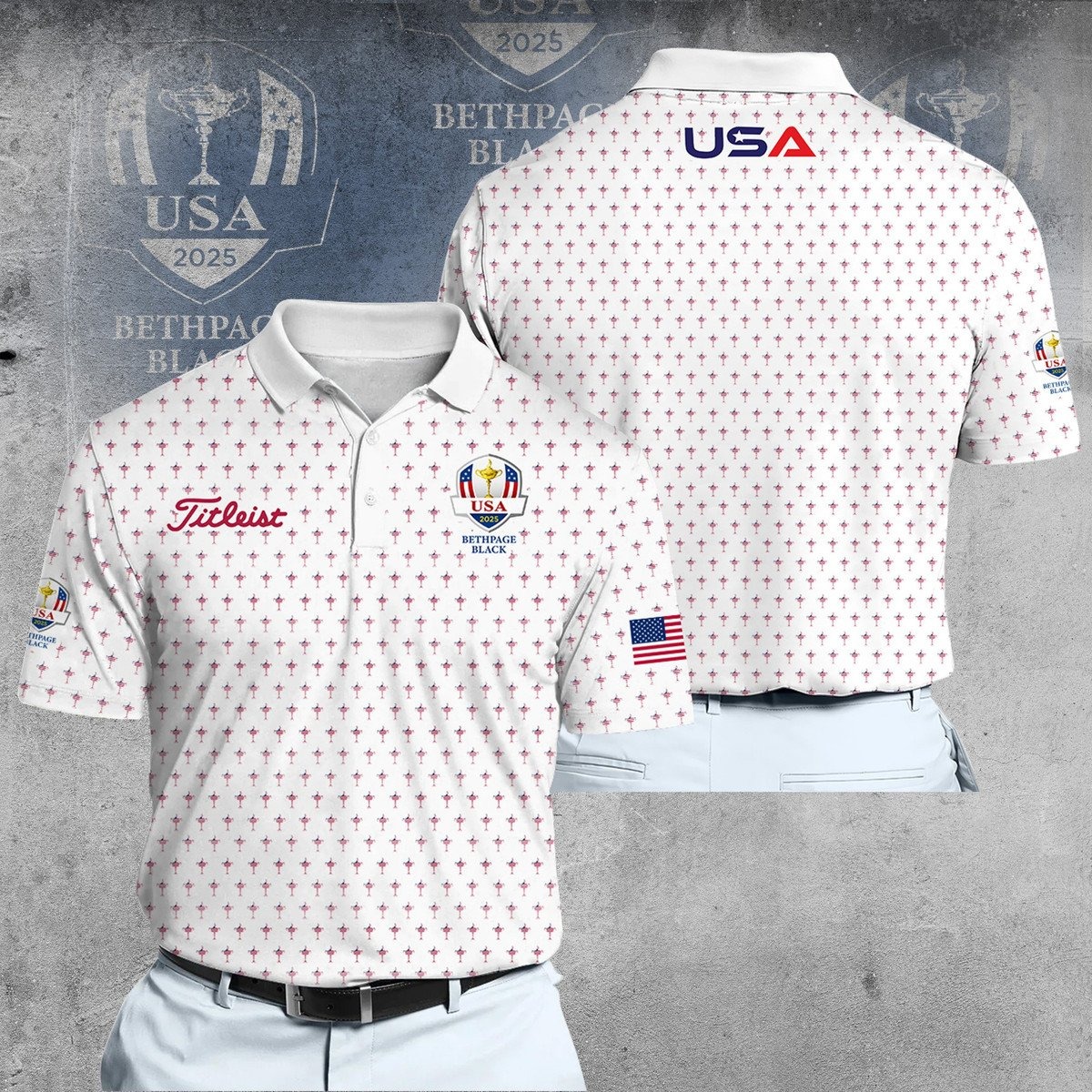 2025 Ryder Cup USA Team USA Pattern Men Polo Shirt Best Golf Presents