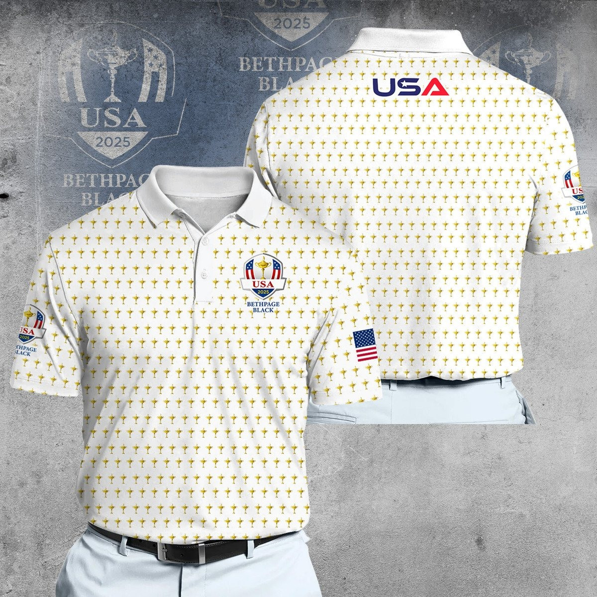 2025 Ryder Cup USA Team White Dynamic Microfiber Men Polo Shirt Ryder Cup Merch Golf Gifts For Golfers