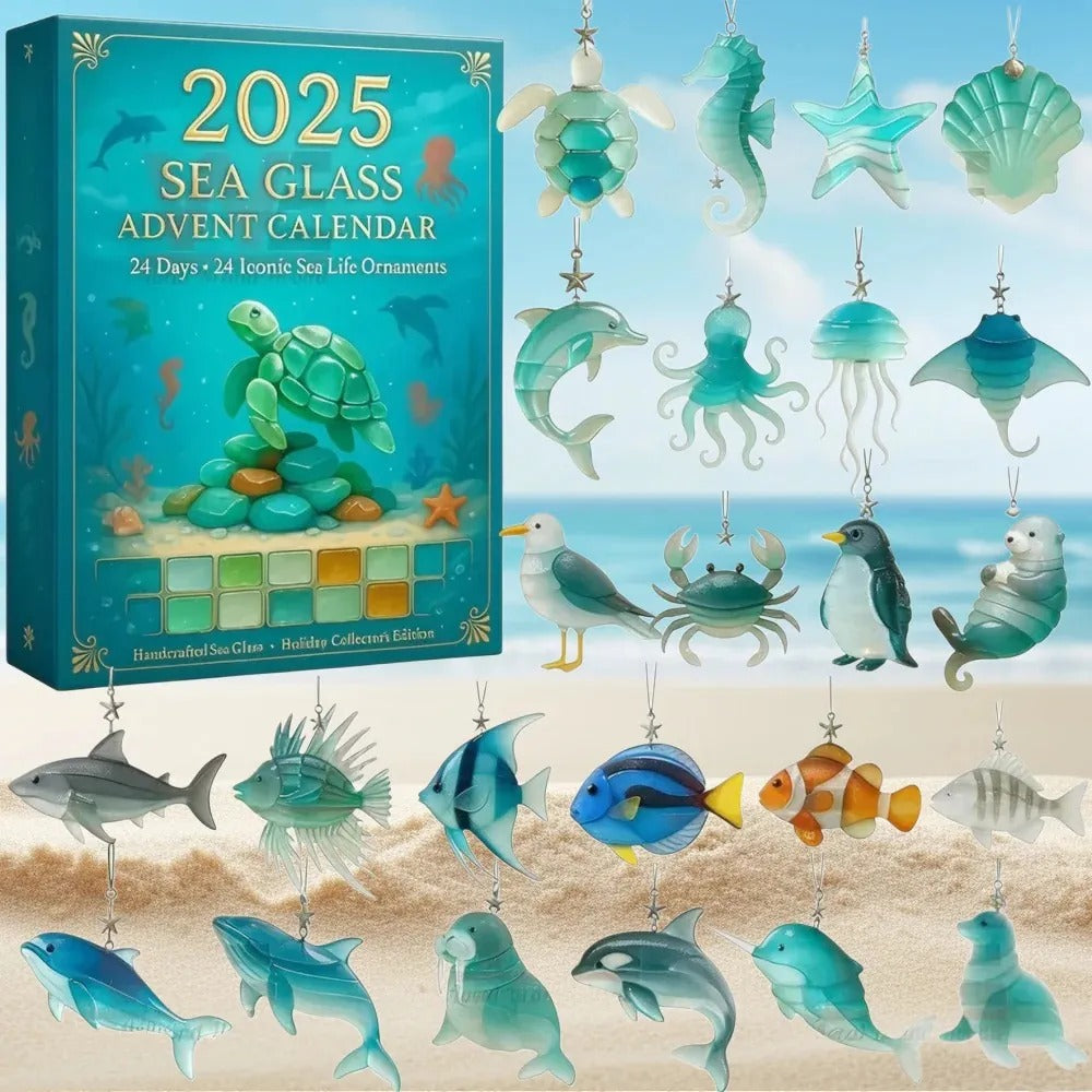 2025 Sea Glass Marine Life Ornament Advent Calendar 2025 Christmas Countdown Calendar
