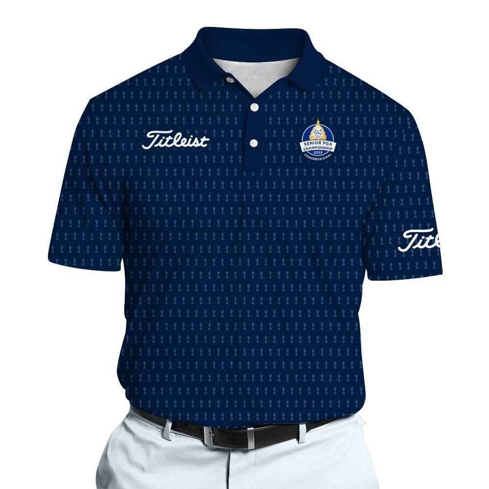 2025 Senior PGA Blue Champion Trophy Pattern Men Polo Shirt Golf Gifts For Golfers