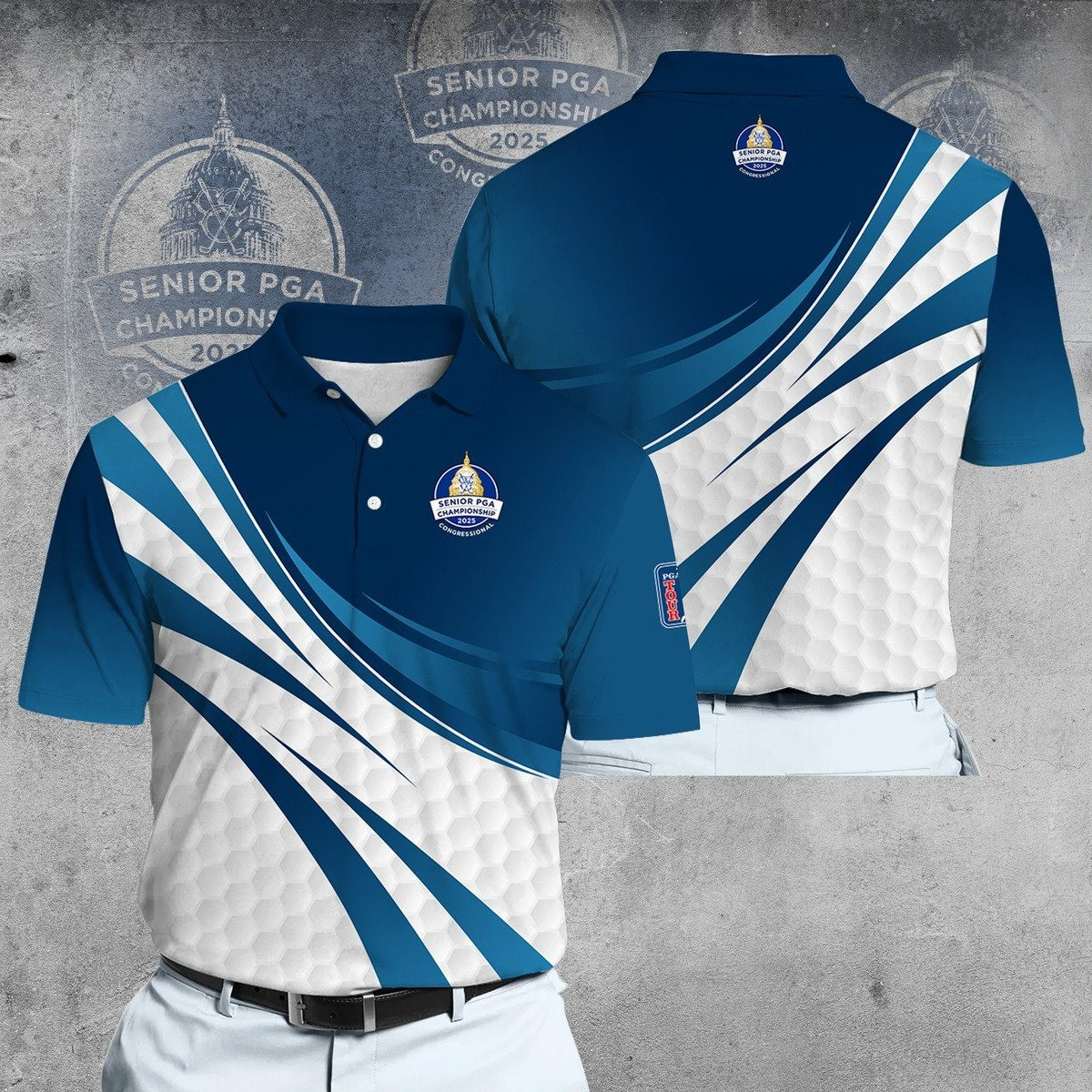 2025 Senior PGA Deep Blue Golf Men Polo Shirt Golf Gifts For Golfers