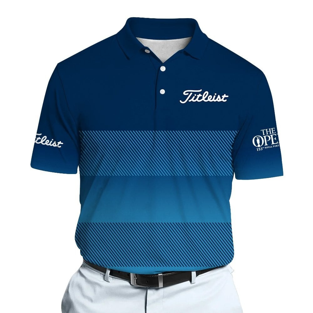 2025 The Open Sports Polo Shirt Dark Blue Gradient Stripes Pattern Dynamic Microfiber Men Polo Shirt Gifts For Male Golfers