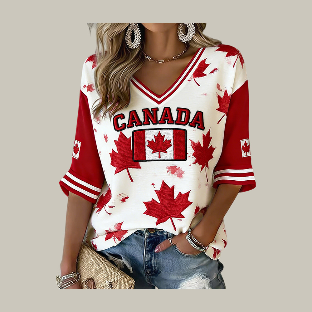 2026 FIFA World Cup Canada V-Neck Long Sleeve Shirt Retro Canada Soccer Maple Leaf Apparel Fan Gift
