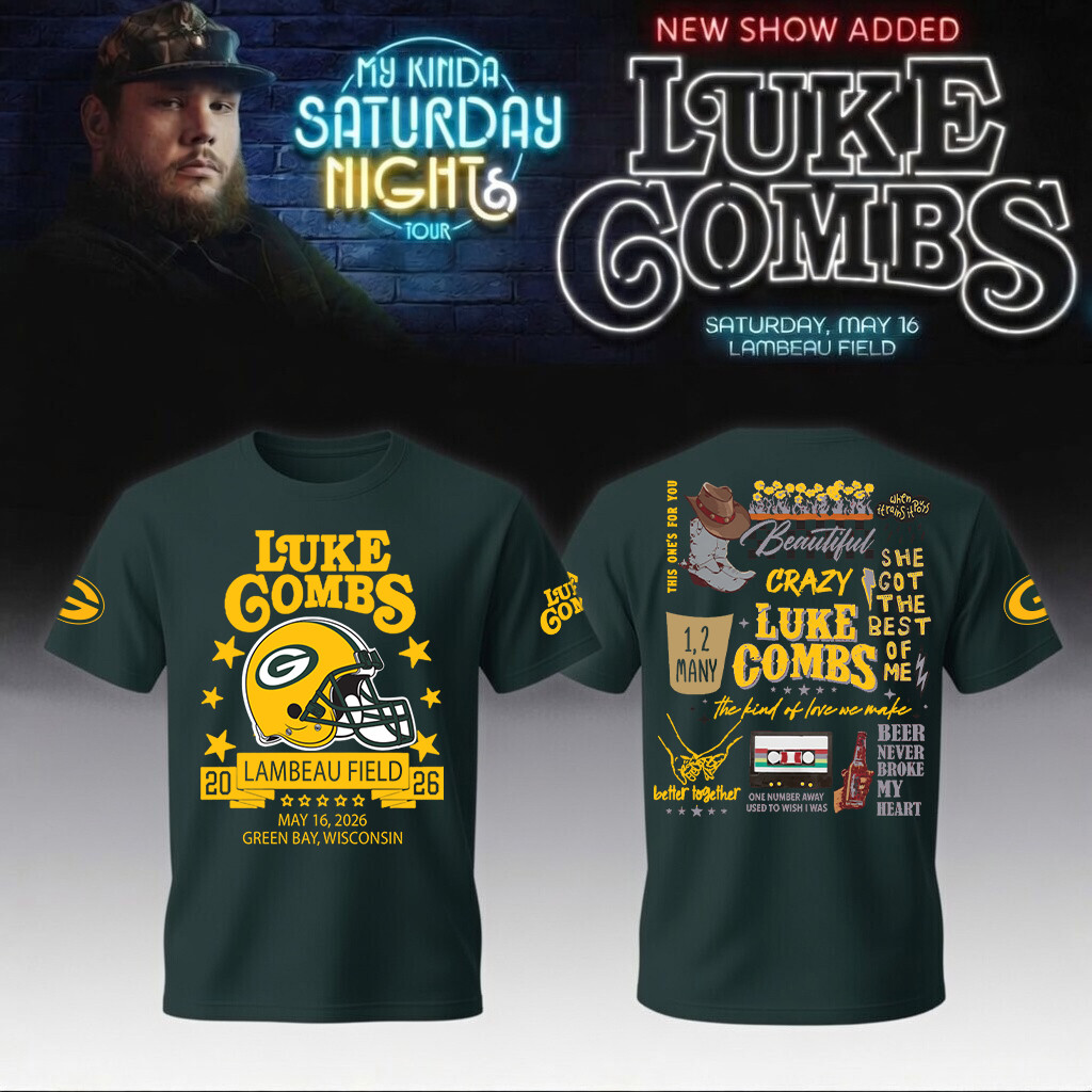 2026 Luke Combs Merch x Green Bay Packers 2026 T-Shirt My Kinda Saturday Night Tour Shirt