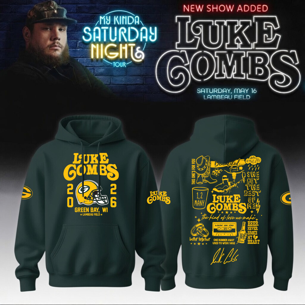 2026 Luke Combs Merch x Green Bay Packers Hoodie My Kinda Saturday Night Tour Fan Gear