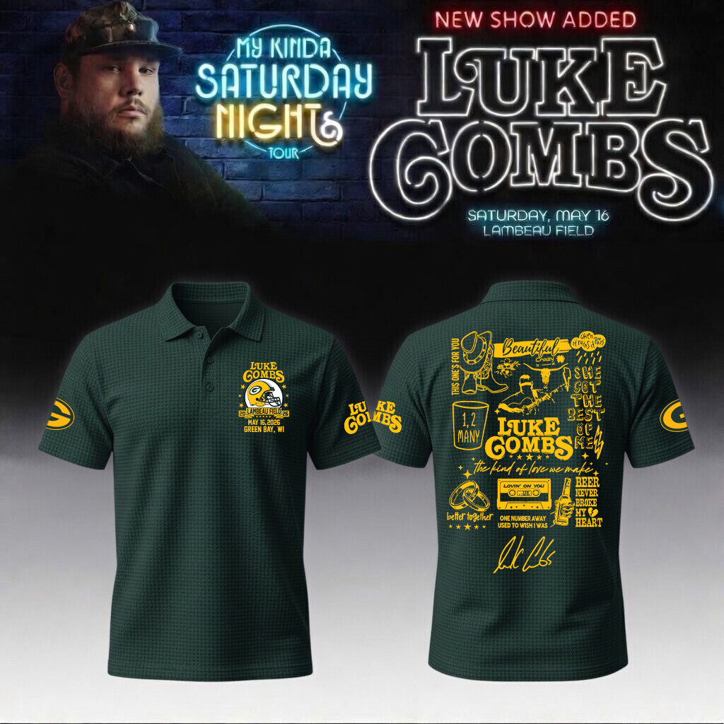 2026 Luke Combs Merch x Green Bay Packers Polo Shirt My Kinda Saturday Night Tour Merch