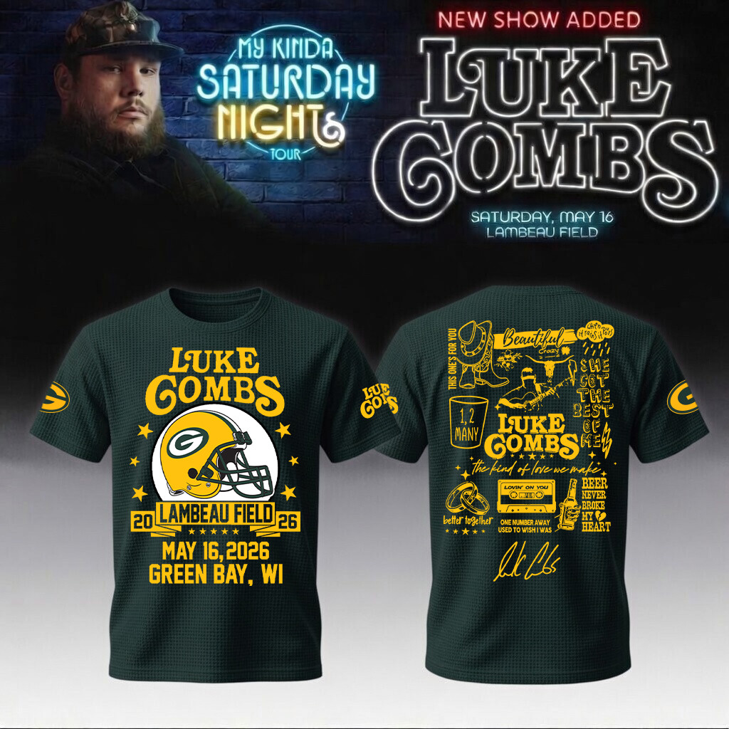 2026 Luke Combs Merch x Green Bay Packers T-Shirt My Kinda Saturday Night Tour 2026 Apparel