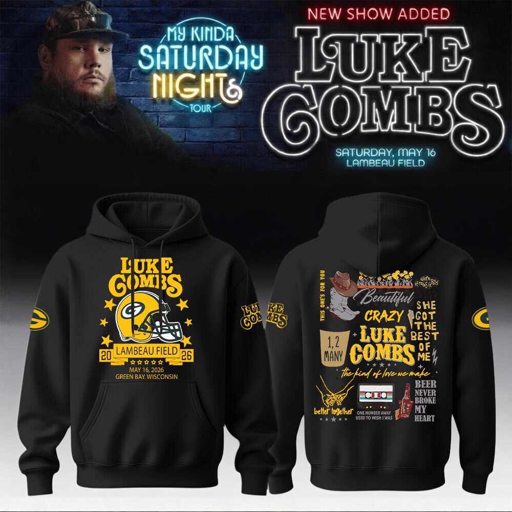 2026 Luke Combs Merch x Packers Hoodie My Kinda Saturday Night Tour Green Bay Event Clothing