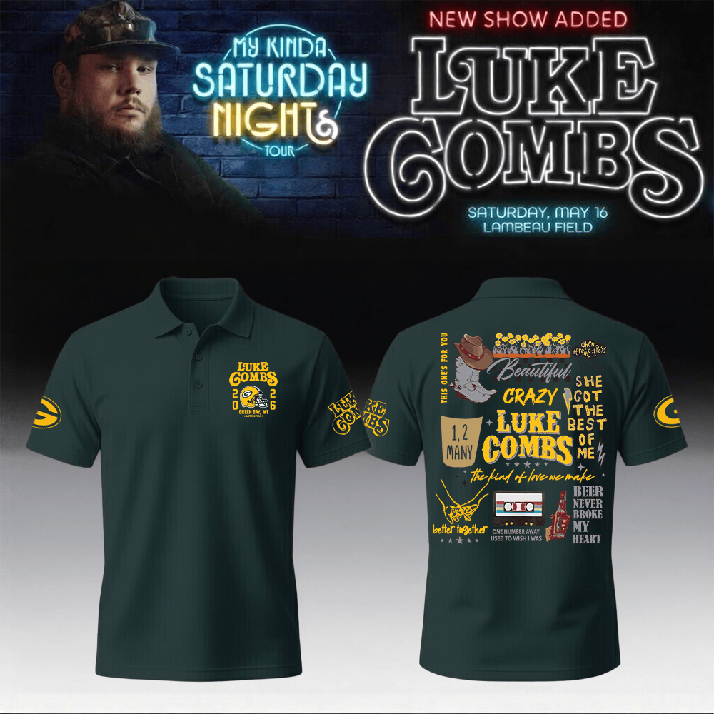 2026 Luke Combs Merch x Packers Polo Shirt My Kinda Saturday Night Tour Clothing