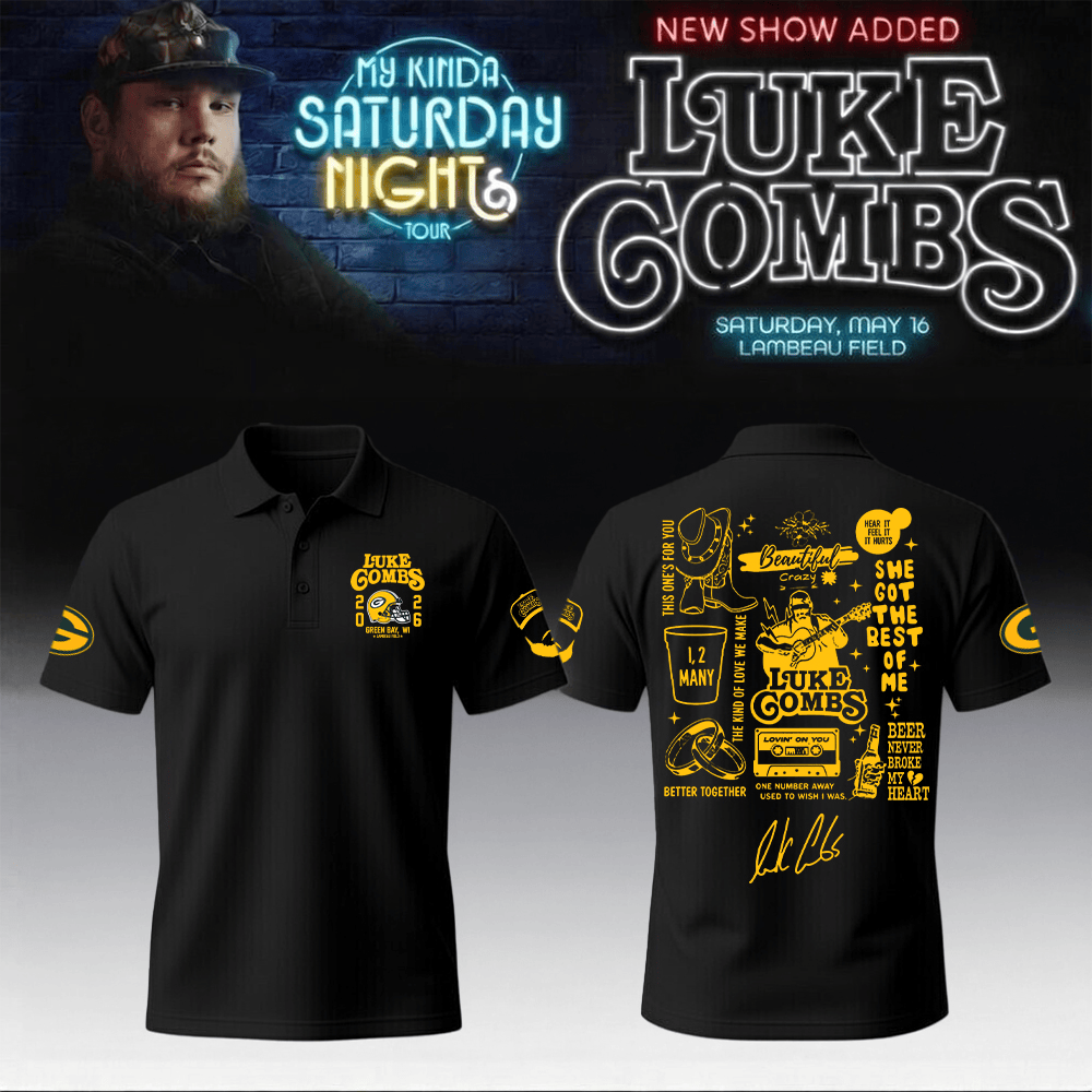 2026 Luke Combs Merch x Packers Polo Shirt My Kinda Saturday Night Tour Luke Combs Clothes