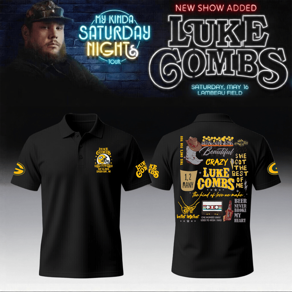 2026 Luke Combs Merch x Packers Polo Shirt My Kinda Saturday Night Tour Vintage Style Tour Wear