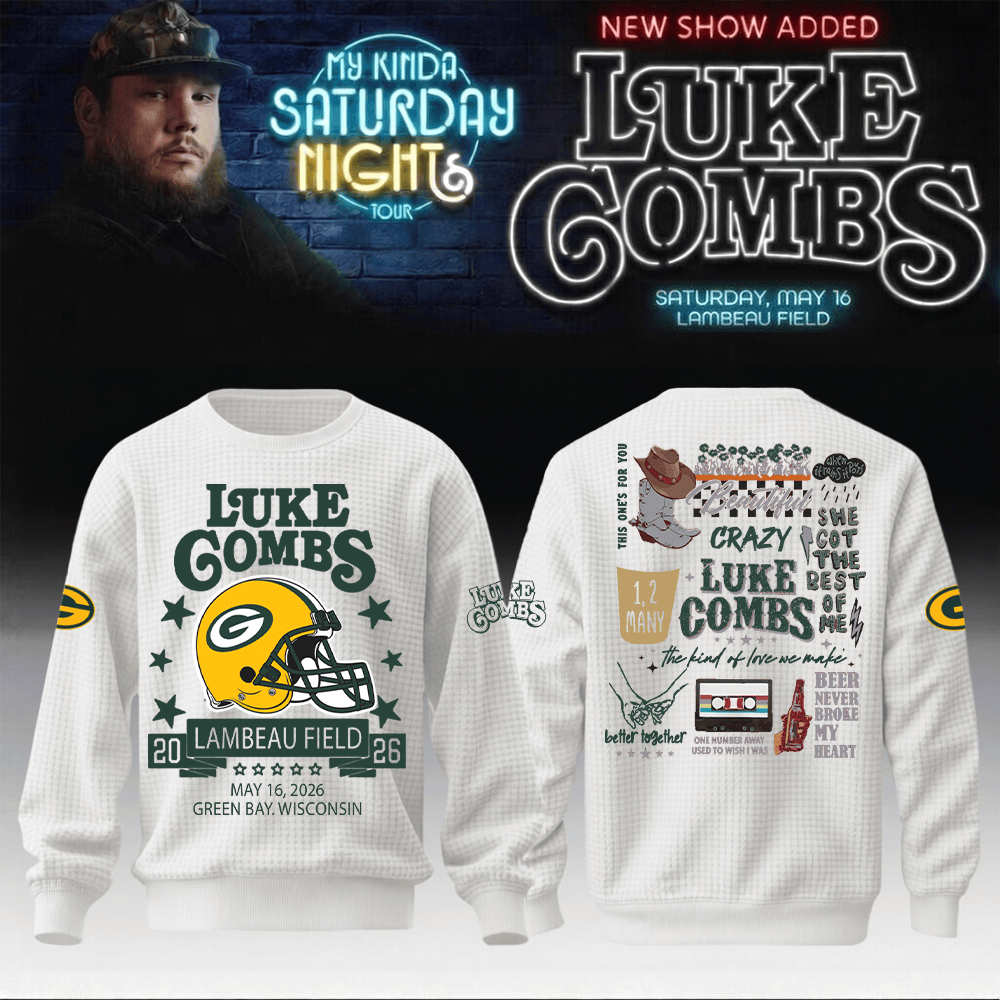 2026 Luke Combs Merch x Packers Sweatshirt My Kinda Saturday Night Tour 2026 Apparel Fan Gear