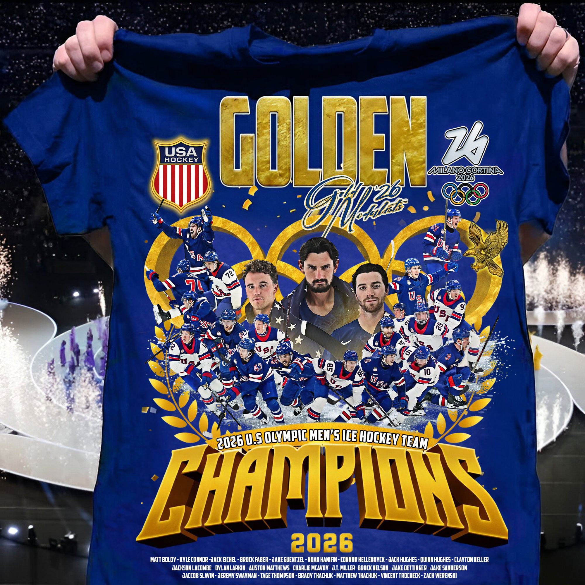 2026 US Olympic Men's Ice Hockey Team Golden Champions T-Shirt USA Hockey Gold Clothes
