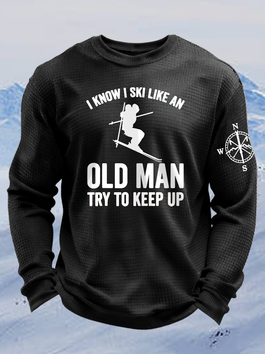 2026 USA Skiing Winter Olympics Long Sleeve Shirt I Know I Ski Like An Old Man T-Shirt Black