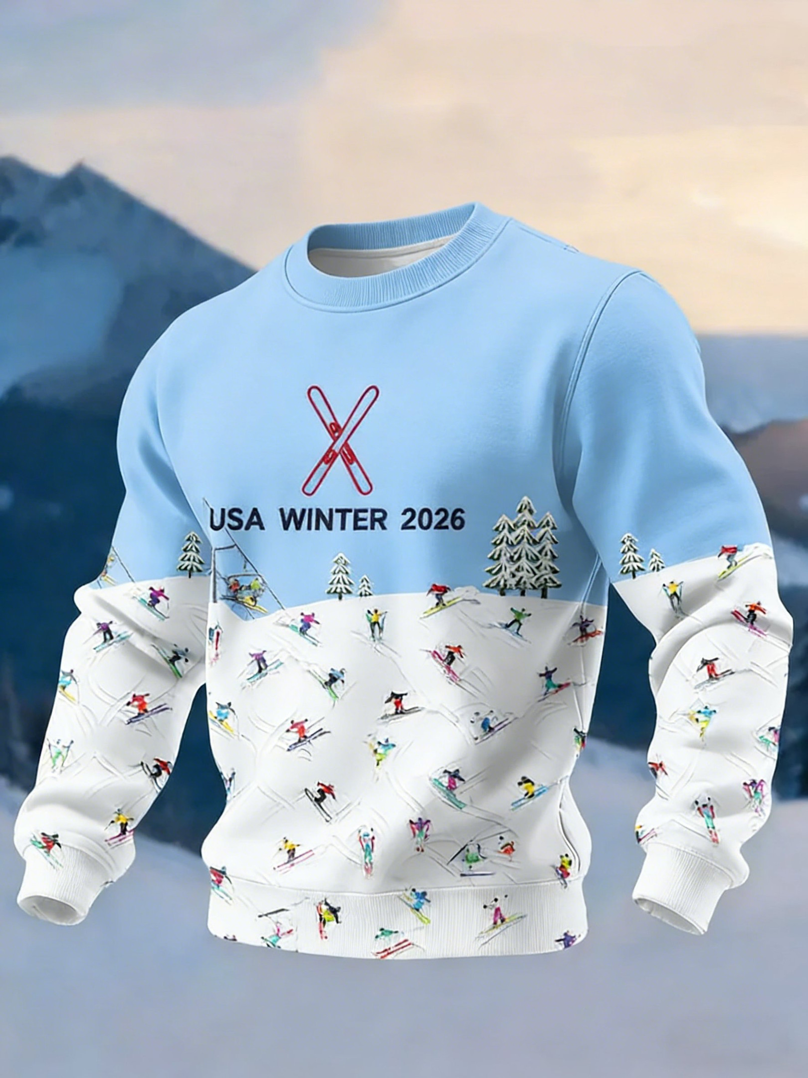 2026 USA Skiing Winter Olympics Sweatshirt Men's Winter Sports 2026 Skiing Sweatshirt