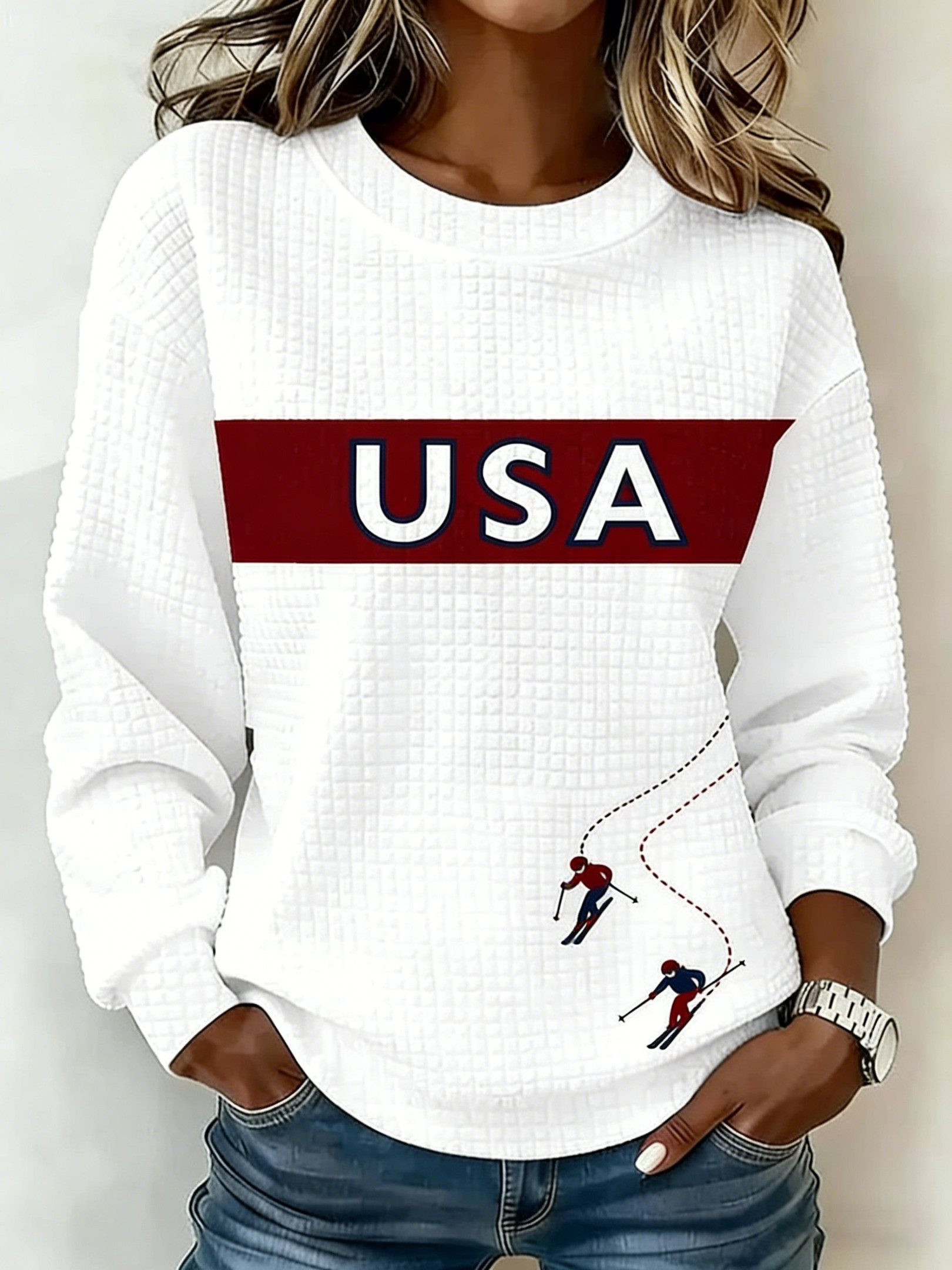2026 USA Skiing Winter Olympics Sweatshirt Women's Winter Sports Game Day Clothing