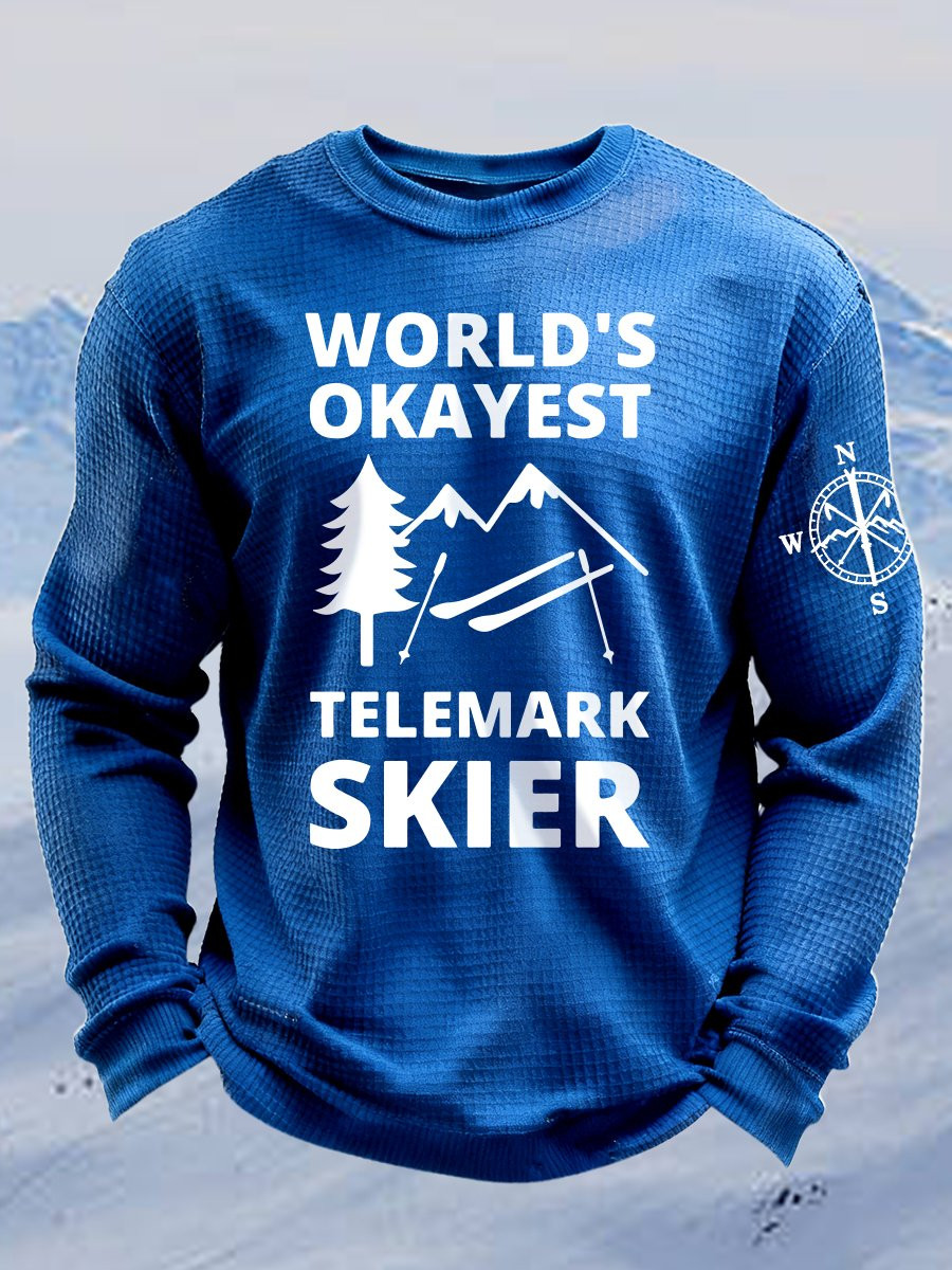 2026 USA Skiing Winter Olympics Waffle Long Sleeve T-Shirt Men's World's Okayest Telemark Skier 2026 USA Skiing Winter Olympics Waffle Long Sleeve T-Shirt Men's World's Okayest Telemark Skier