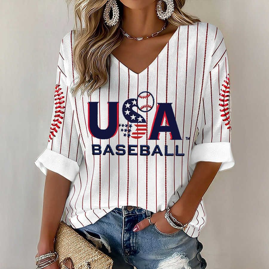 2026 USA World Baseball Classic V-Neck Long Sleeve Shirt Team USA Baseball Score Clothing