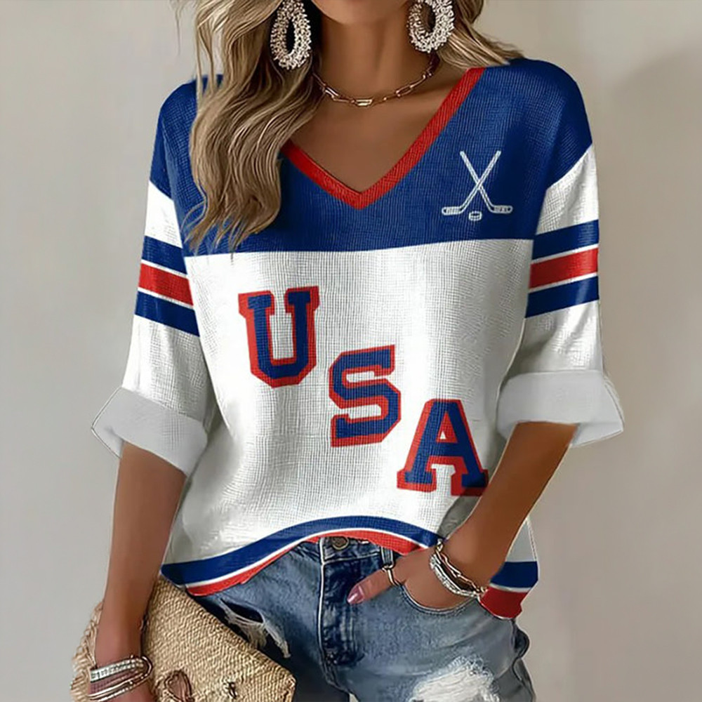 2026 Winter Olympic Ice Hockey V-Neck Long Sleeve Shirt Winter Olympic 2026 Apparel Hockey Gear