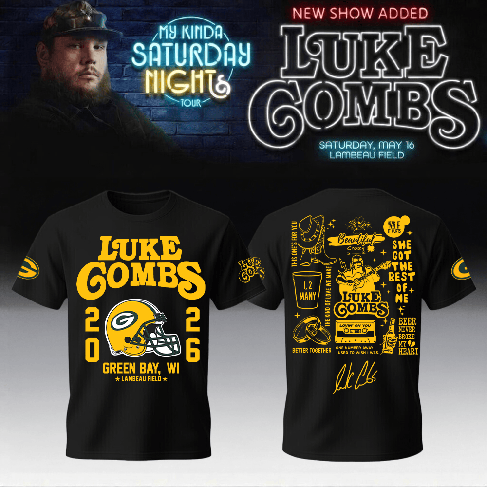 2026Luke Combs Merch x Packers T-Shirt My Kinda Saturday Night Tour Clothes