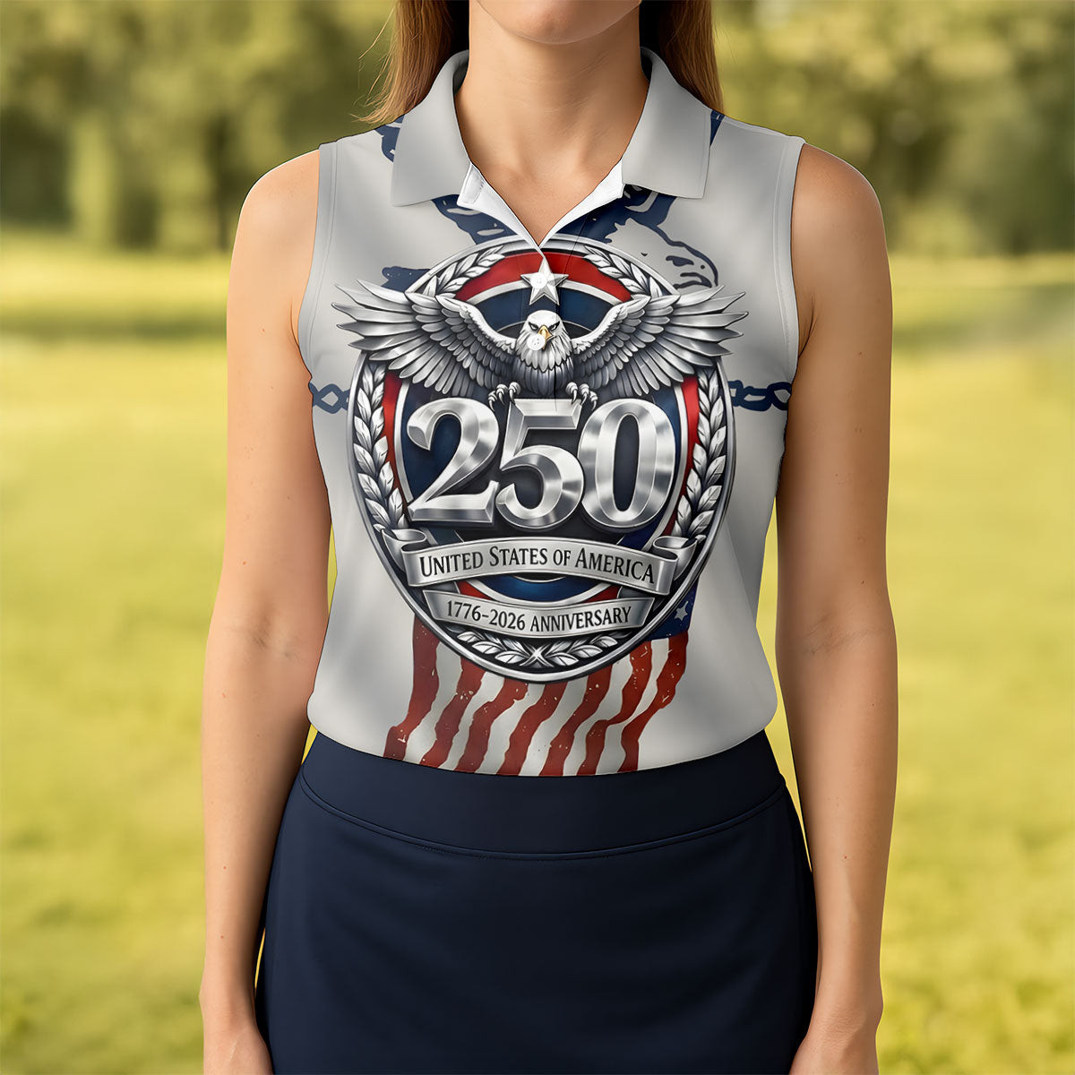 250 US 1776 2026 Anniversary Sleeveless Polo Shirt 4Th Of July Apparel Golf Gifts For Women