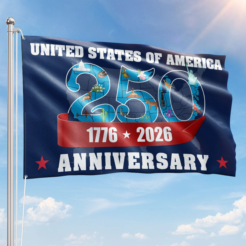 250 USA Map Flag 250th Anniversary 1776 2026 American Patriotic Grommet Flag Gift