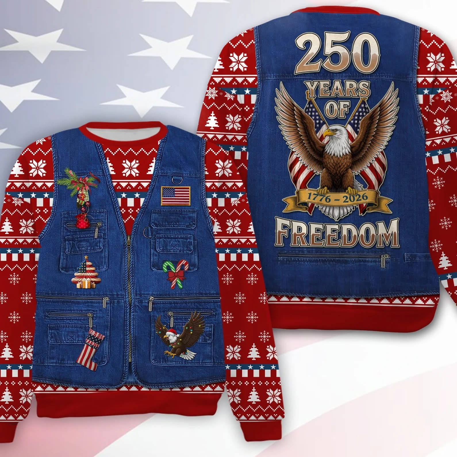 250 Year Of Freedom 1776 2026 Christmas Sweater Patriotic Xmas Sweater Gifts For Husband