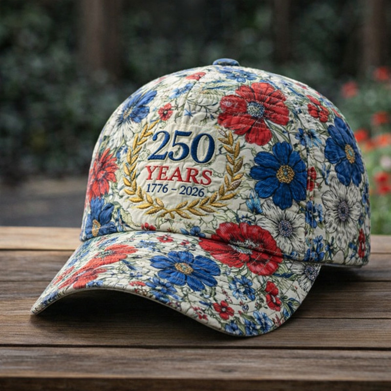 250 Years 1776 2026 Floral Hat America's 250th Birthday Baseball Cap Patriotic Gift Ideas
