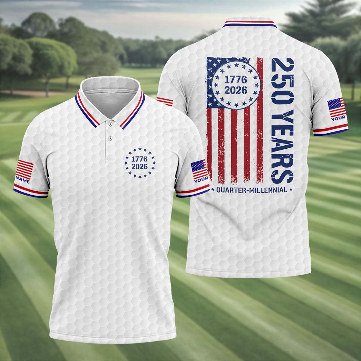 250 Years 1776 2026 Quarter Millennial Golf Polo Shirt Patriotic Merch Fathers Day Golf