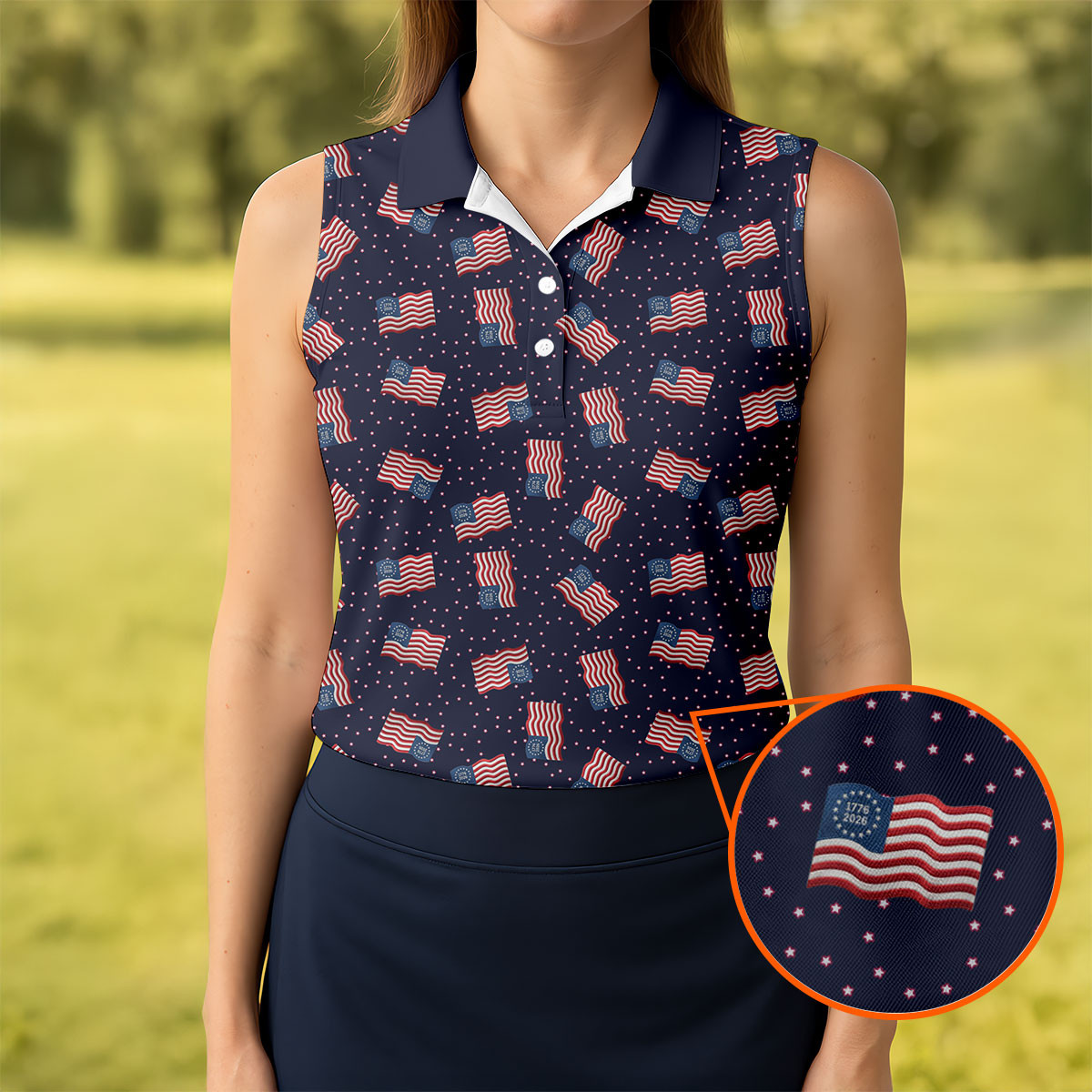 250 Years 1776 2026 Sleeveless Polo Shirt 4Th Of July Apparel Ladies Golf Presents