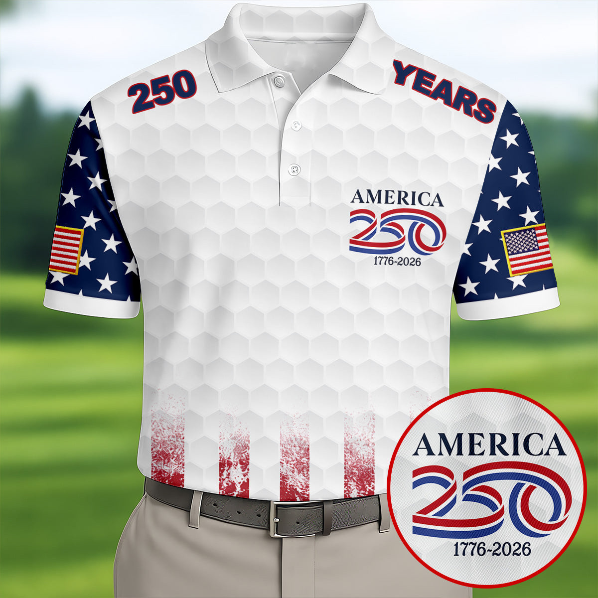 250 Years America 1776 2026 Golf Polo Shirt, Patriotic Golf Shirt Golf Idea Presents