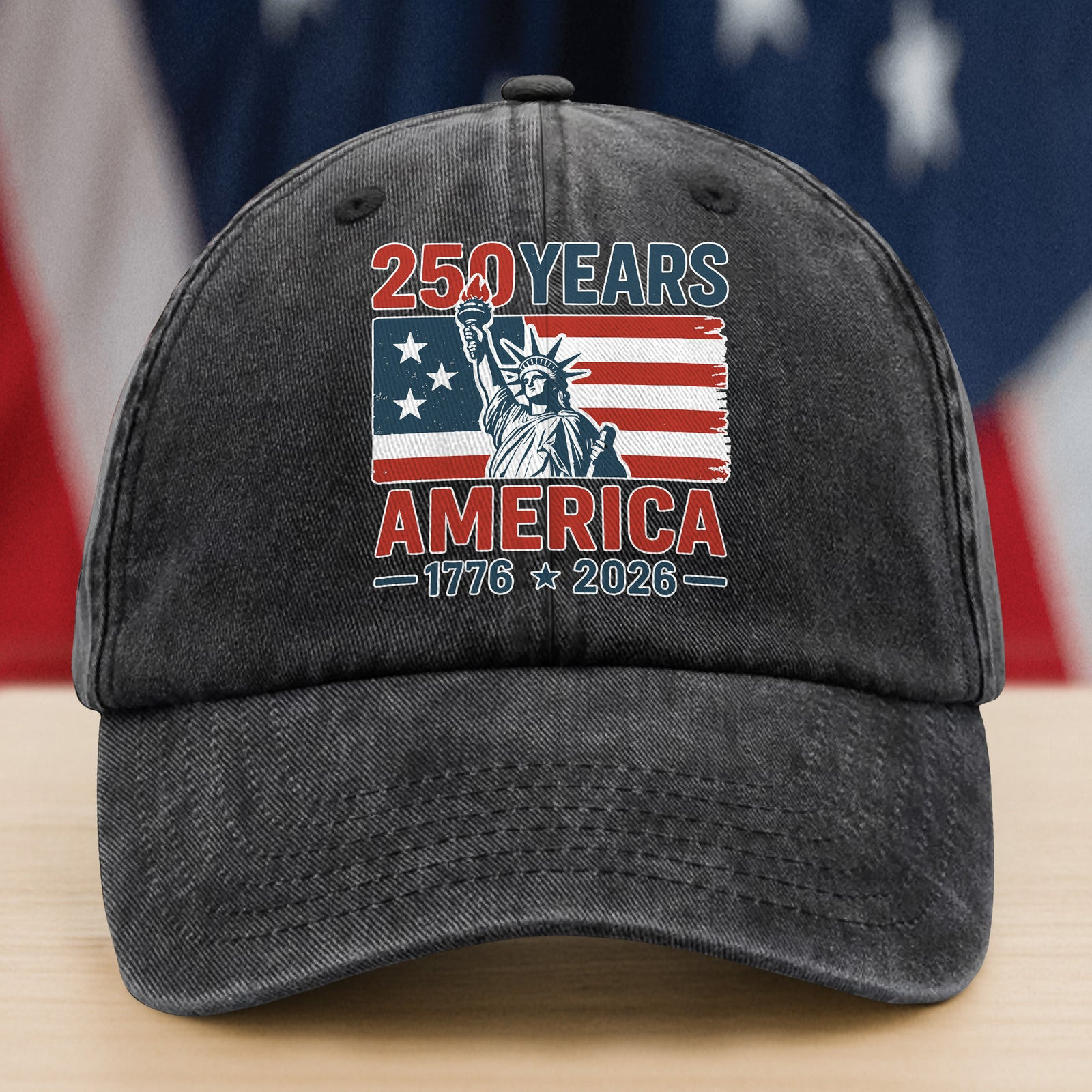 250 Years America 1776 - 2026 Washed Denim Baseball Cap America 250 Merchandise Patriotic Fathers Day Gifts