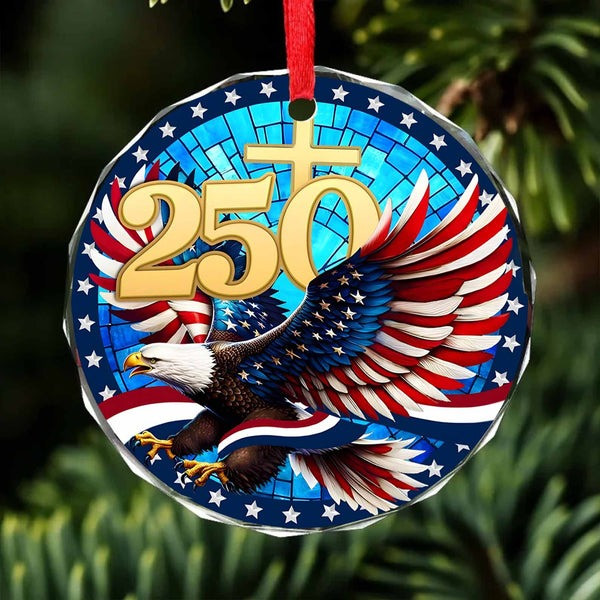 250 Years America Anniversary Glass Ornament Eagle USA Flag Patriotic Christmas Gifts