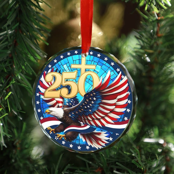 250 Years America Anniversary Glass Ornament Eagle USA Flag Patriotic Christmas Gifts