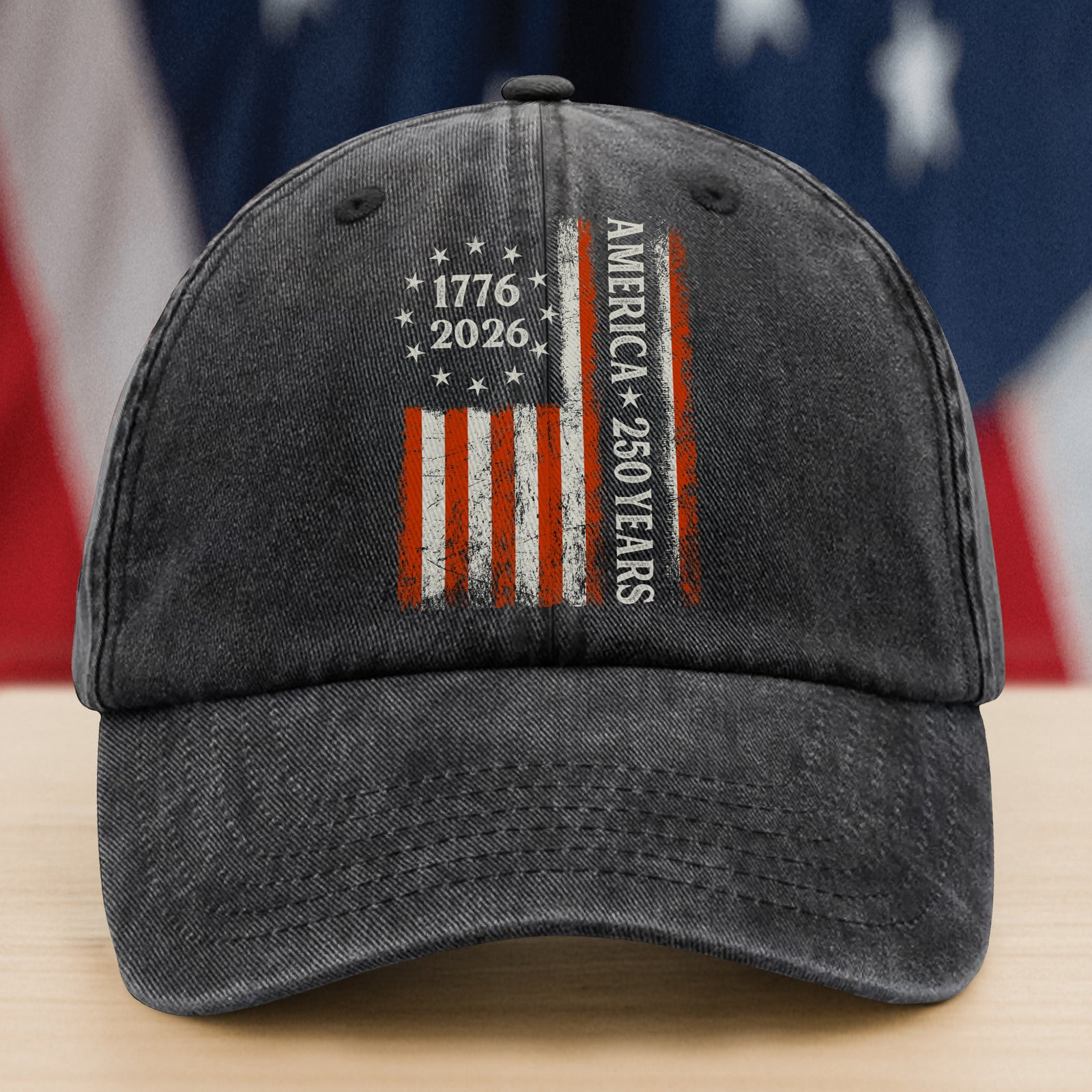250 Years America Flag 250th Birthday 1776-2026 Washed Denim Baseball Cap America 250 Merchandise Unique Patriotic Gifts