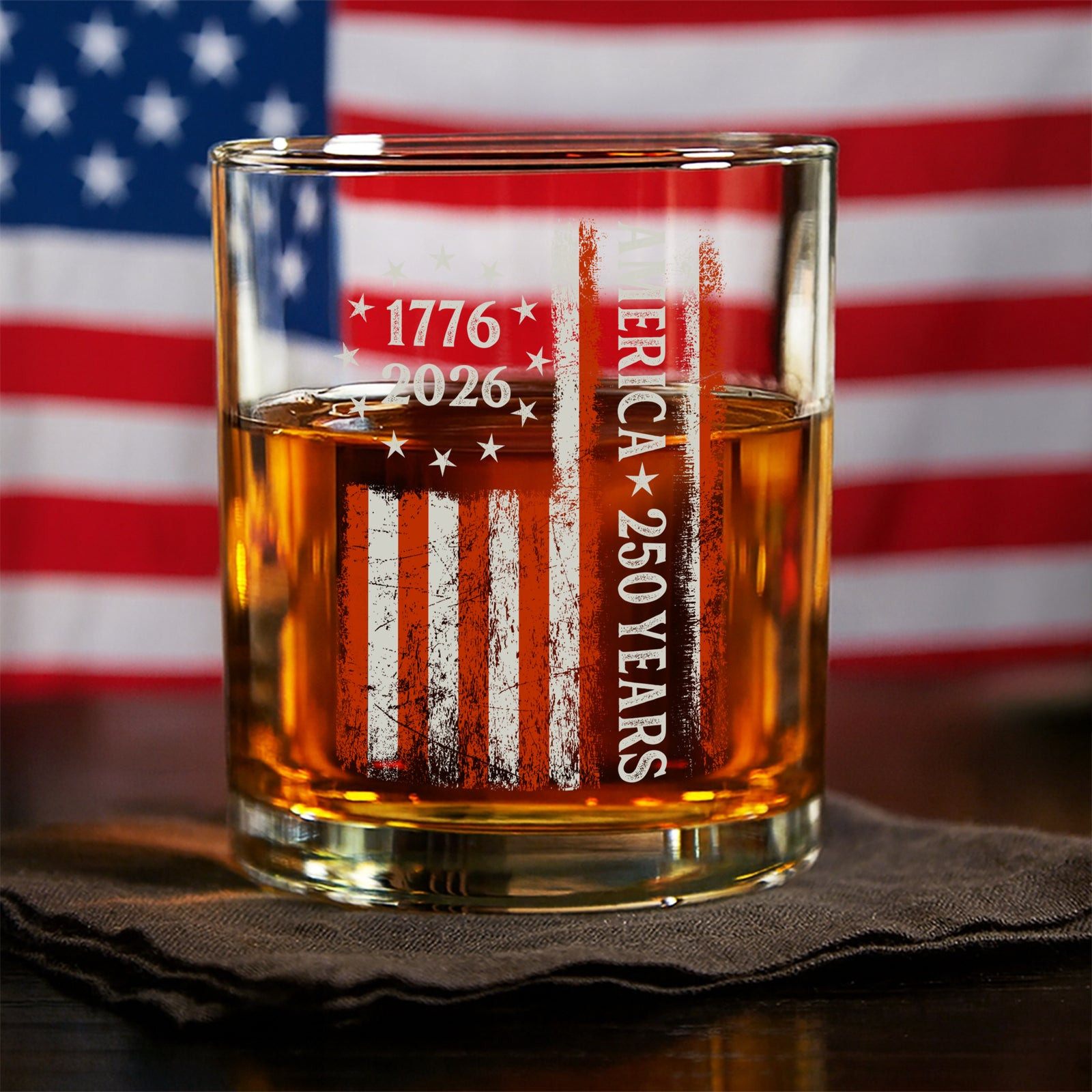 250 Years America Flag 250th Birthday 1776-2026 Whiskey Glass America 250 Merchandise Patriotic Gifts For Men