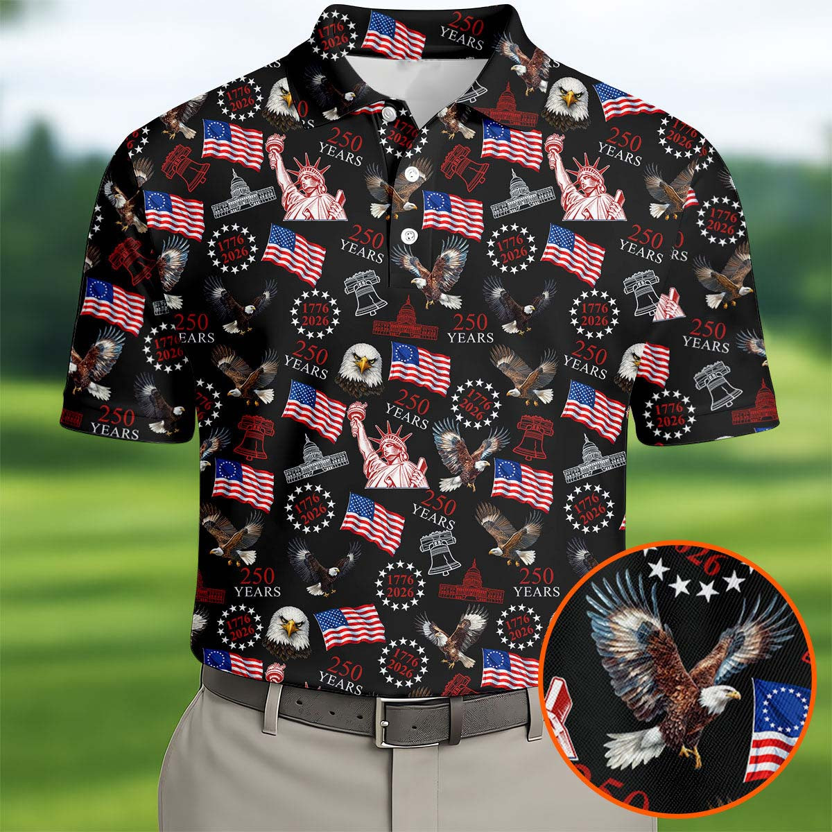 250 Years American 1776 2026 Golf Polo Shirt 4Th Of July Golf Shirt Cool Golf Gifts For Dad
