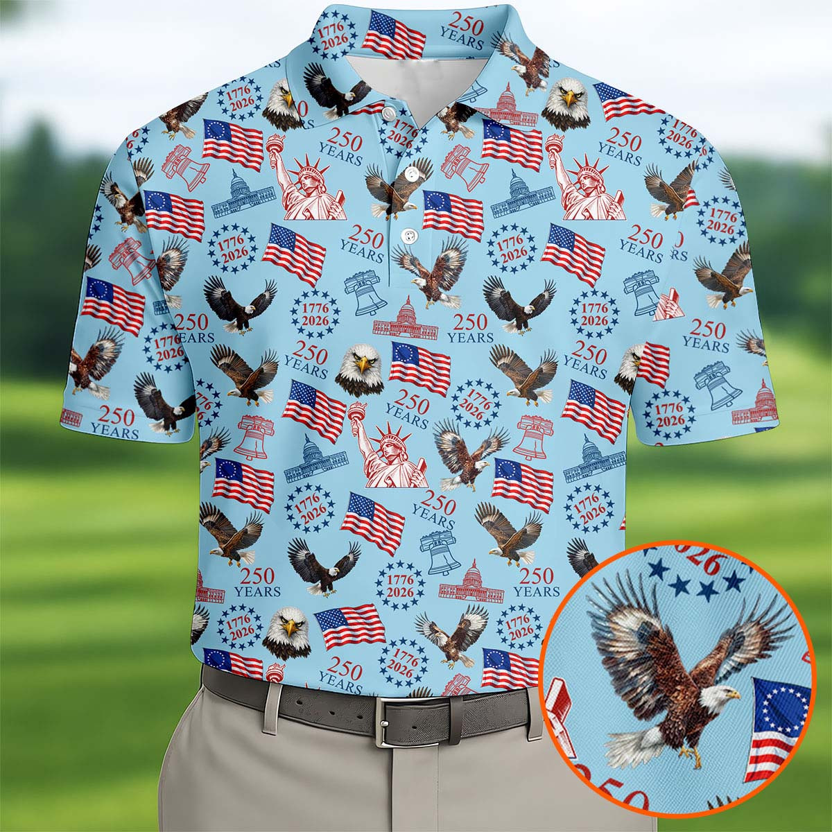 250 Years American 1776 2026 Golf Polo Shirt Patriotic Polo Shirt Father's Day Golf Gifts