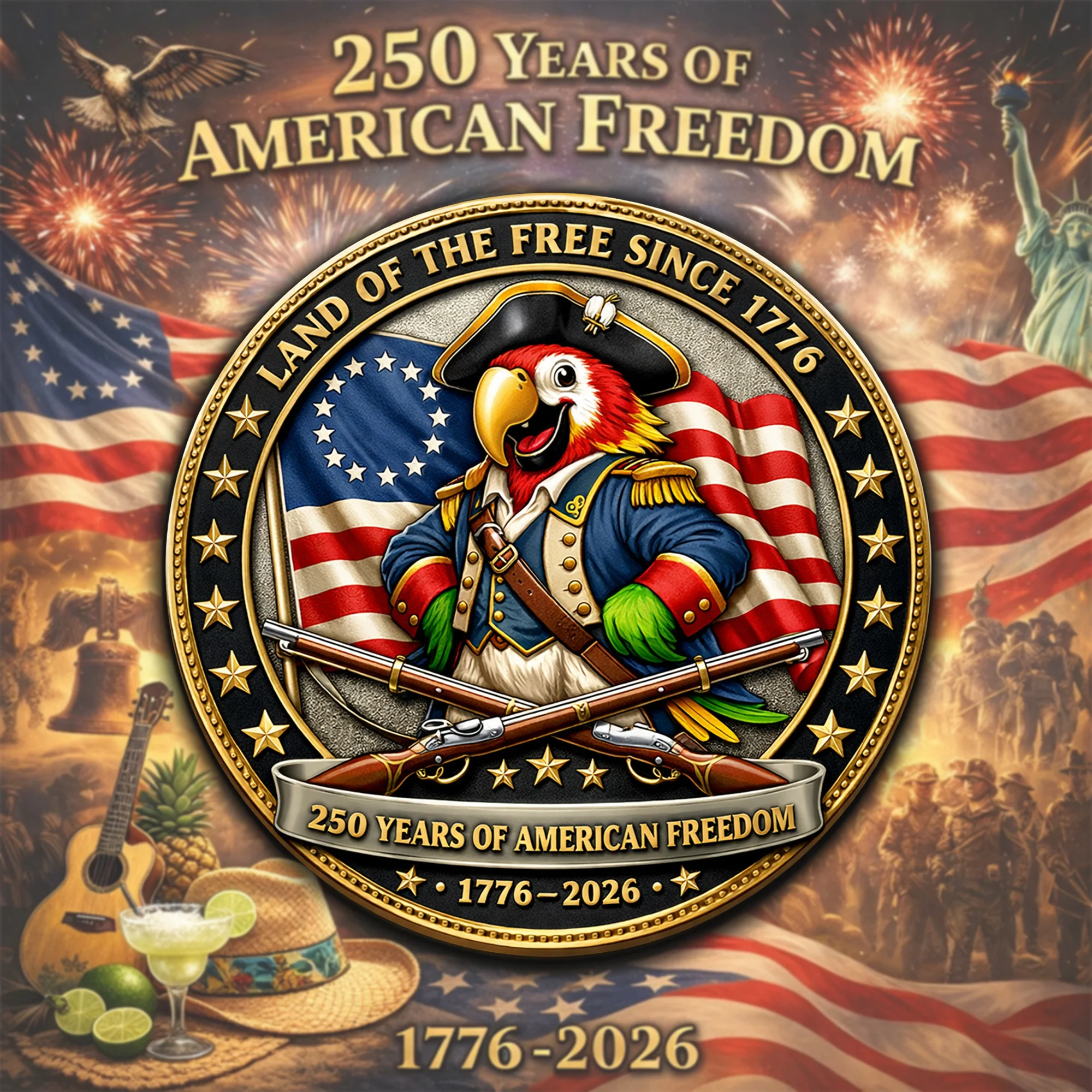 250 Years American Freedom Parrot Button Pin Land Of The Free Since 1776 Merchandise Gift For Him