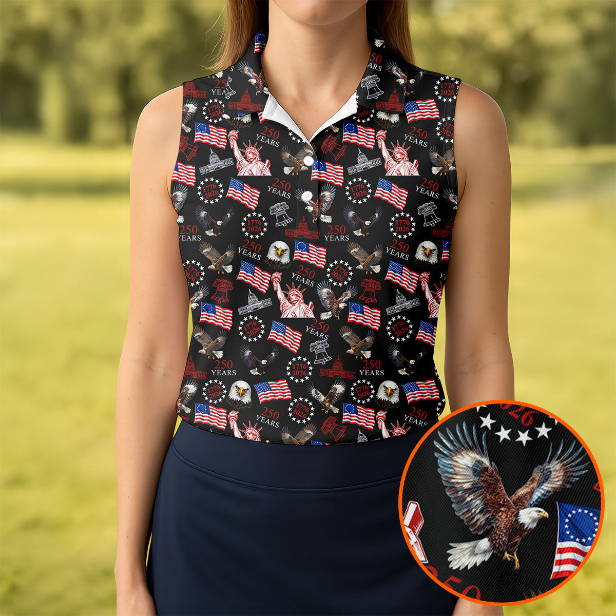 250 Years American Sleeveless Polo Shirt 4Th Of July Clothing Golf Present Ideas