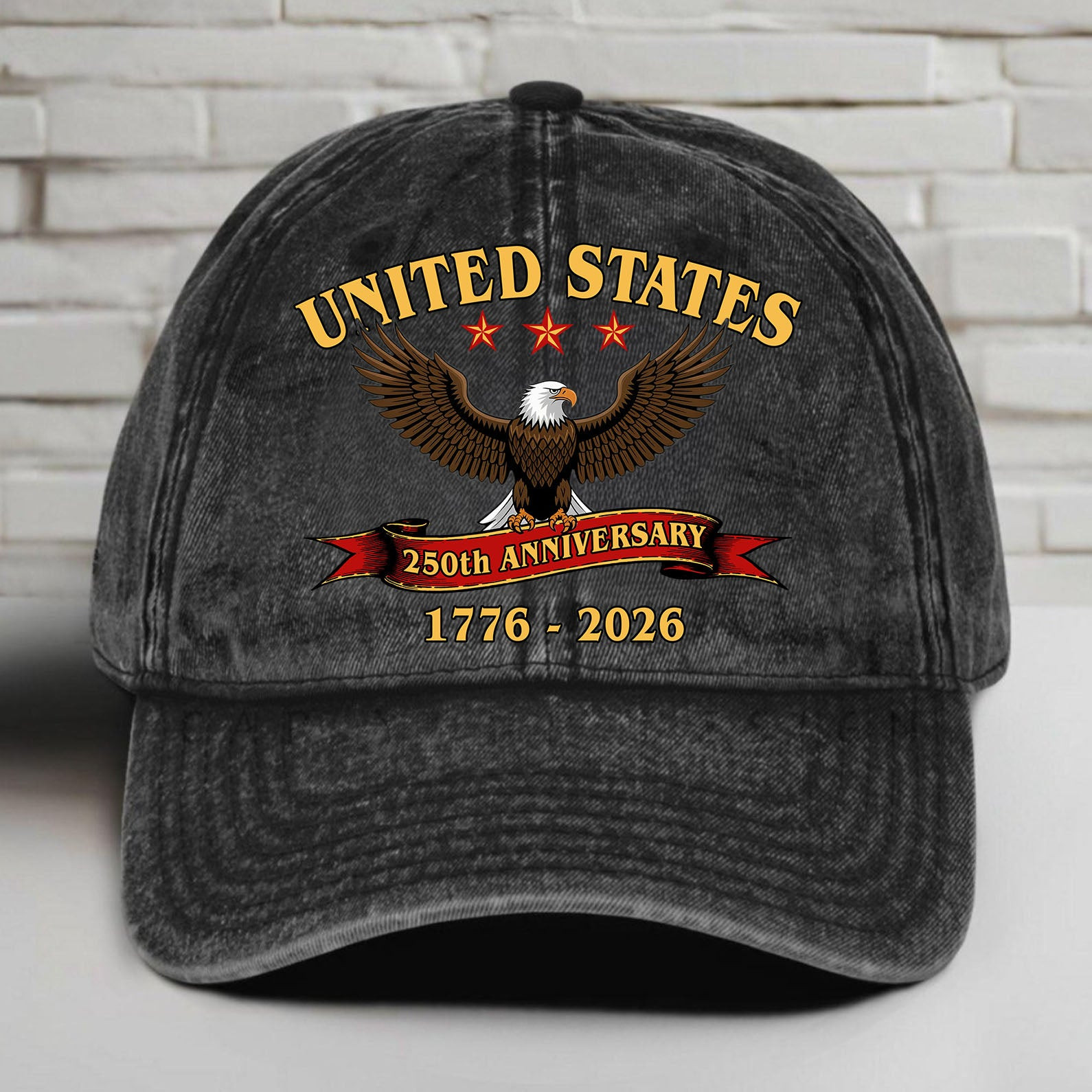 250 Years Anniversary Printed Vintage Washed Denim Baseball Cap 250th Anniversary Hat
