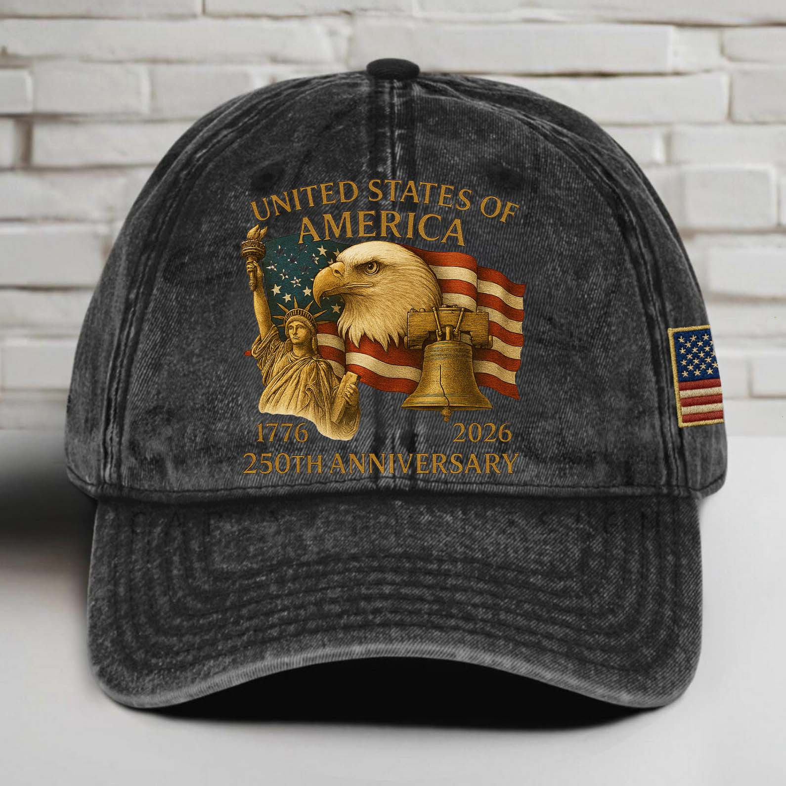 250 Years Anniversary Printed Vintage Washed Denim Baseball Cap America 250th Anniversary Hat