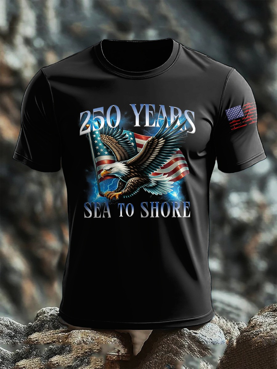 250 Years Anniversary T-Shirt Eagle USA Flag Sea To Shore Proud Veteran Shirts Gifts