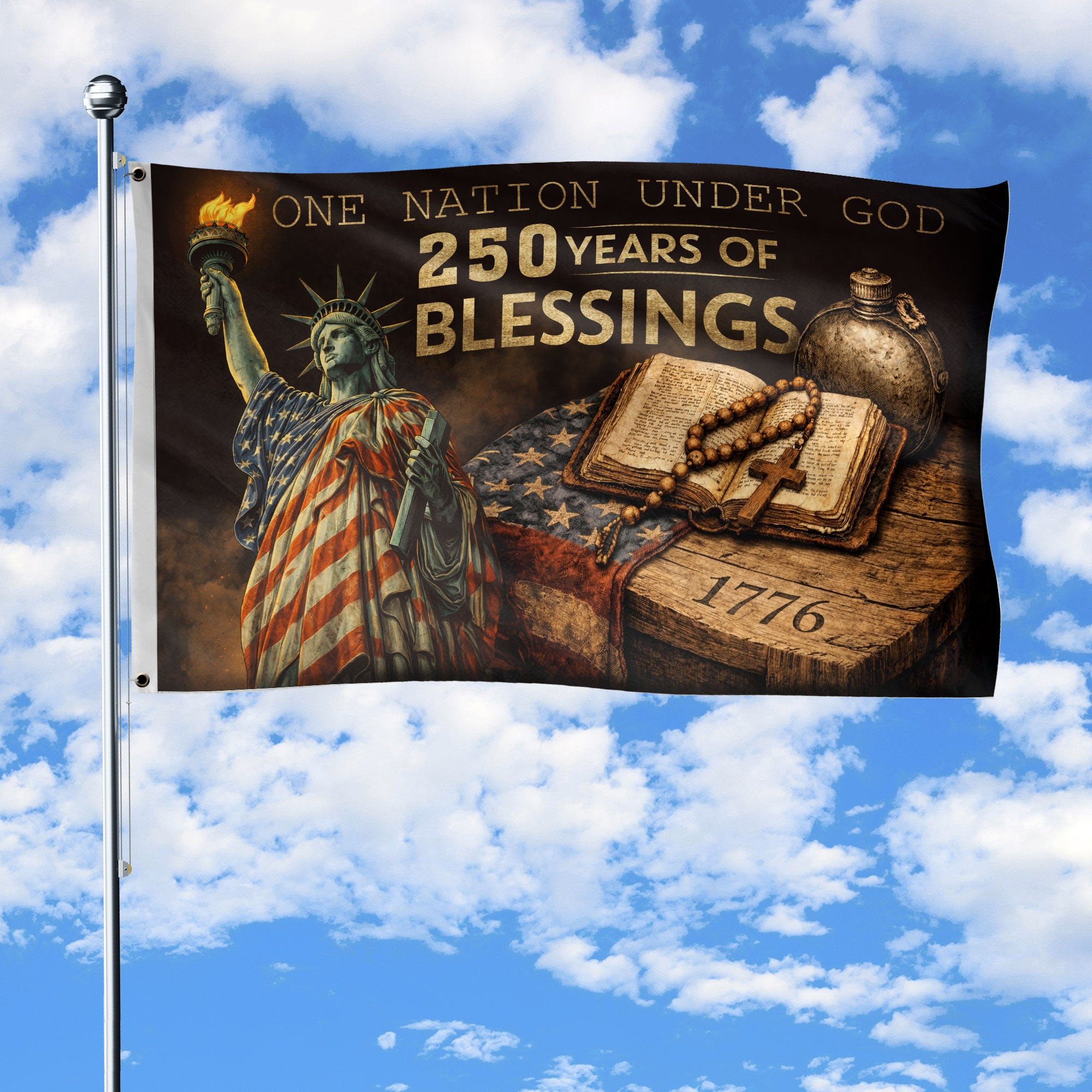 250 Years Blessing Cross Flag 1776 2026 One Nation Under God Christian USA Patriotic
