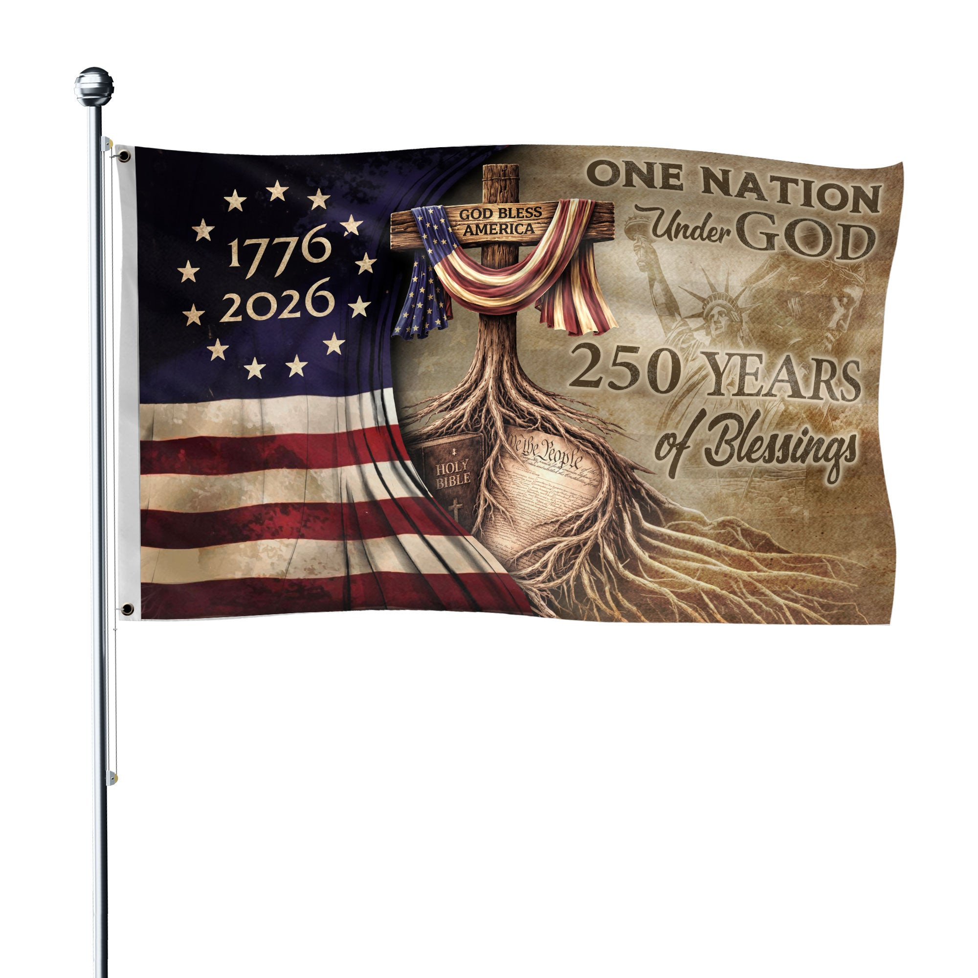 250 Years Christian Garden Flag 1776 2026 Faith Freedom USA Patriotic Outdoor Decor