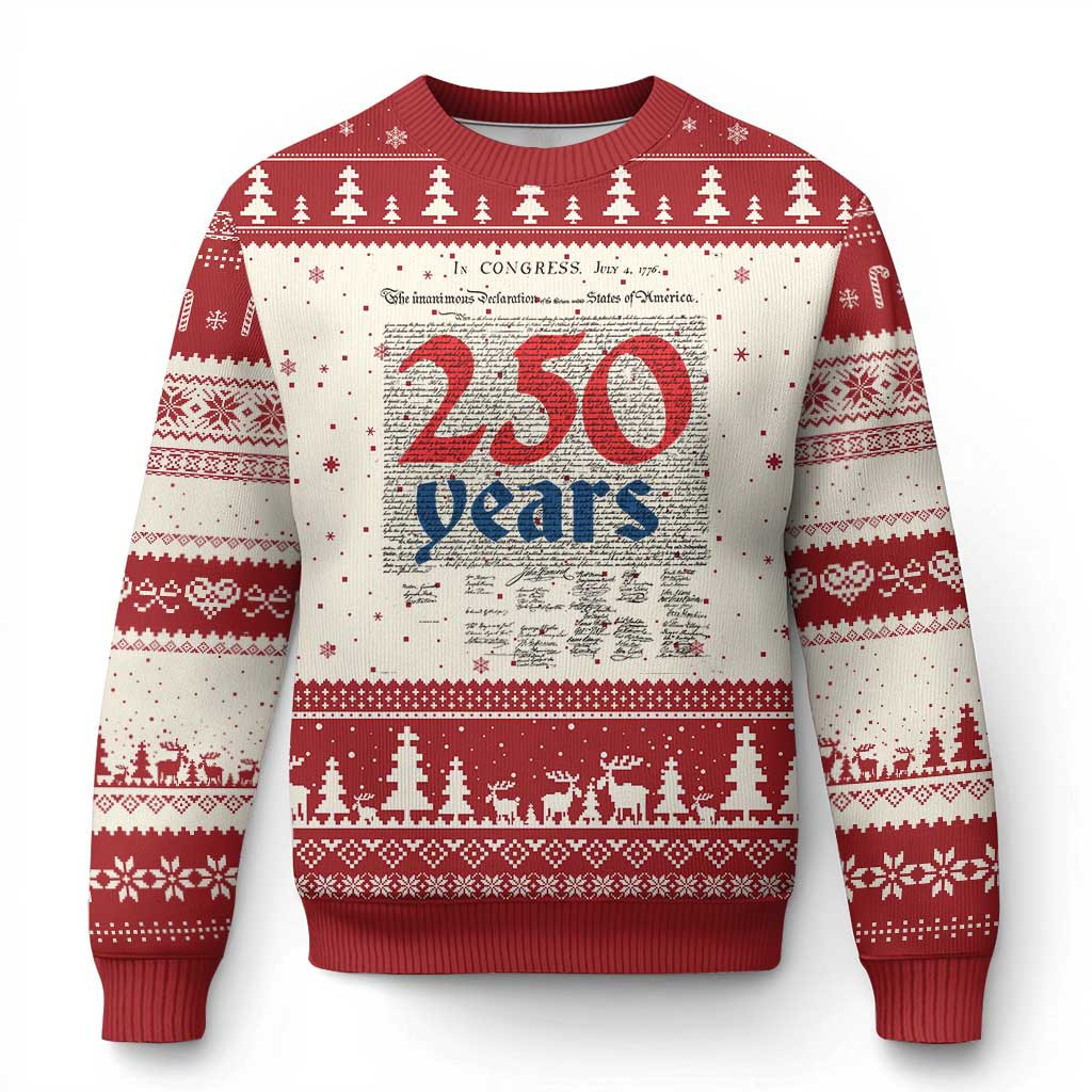 250 Years Declaration Of Independence Ugly Christmas Sweater Historic Patriotic Jumper Gifts