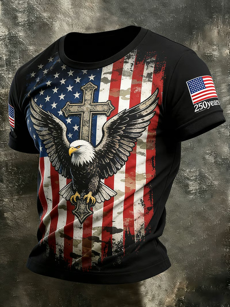 250 Years Eagle Cross Camo T-Shirt Patriotic American Pride Christian Clothing Gift For Supporters